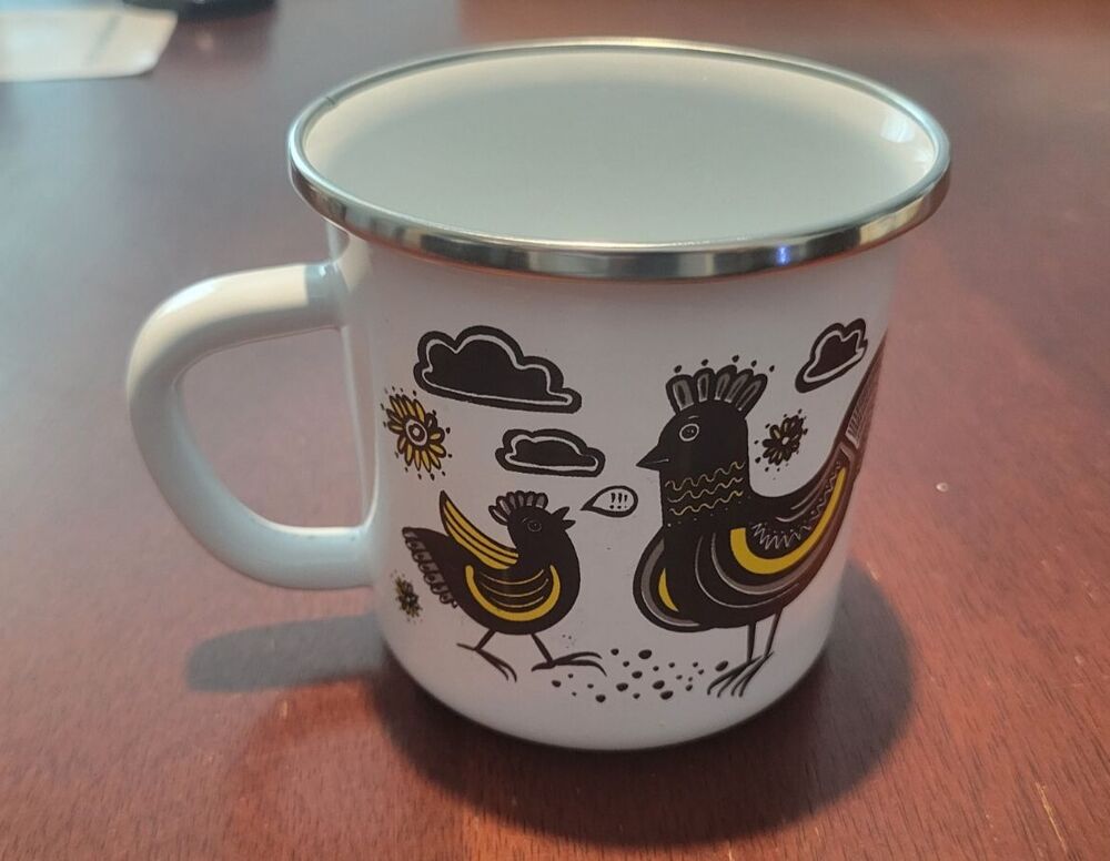 World Traveler Emalia Polish Folk Art Chicken Rooster METAL Coffee Tea Mug